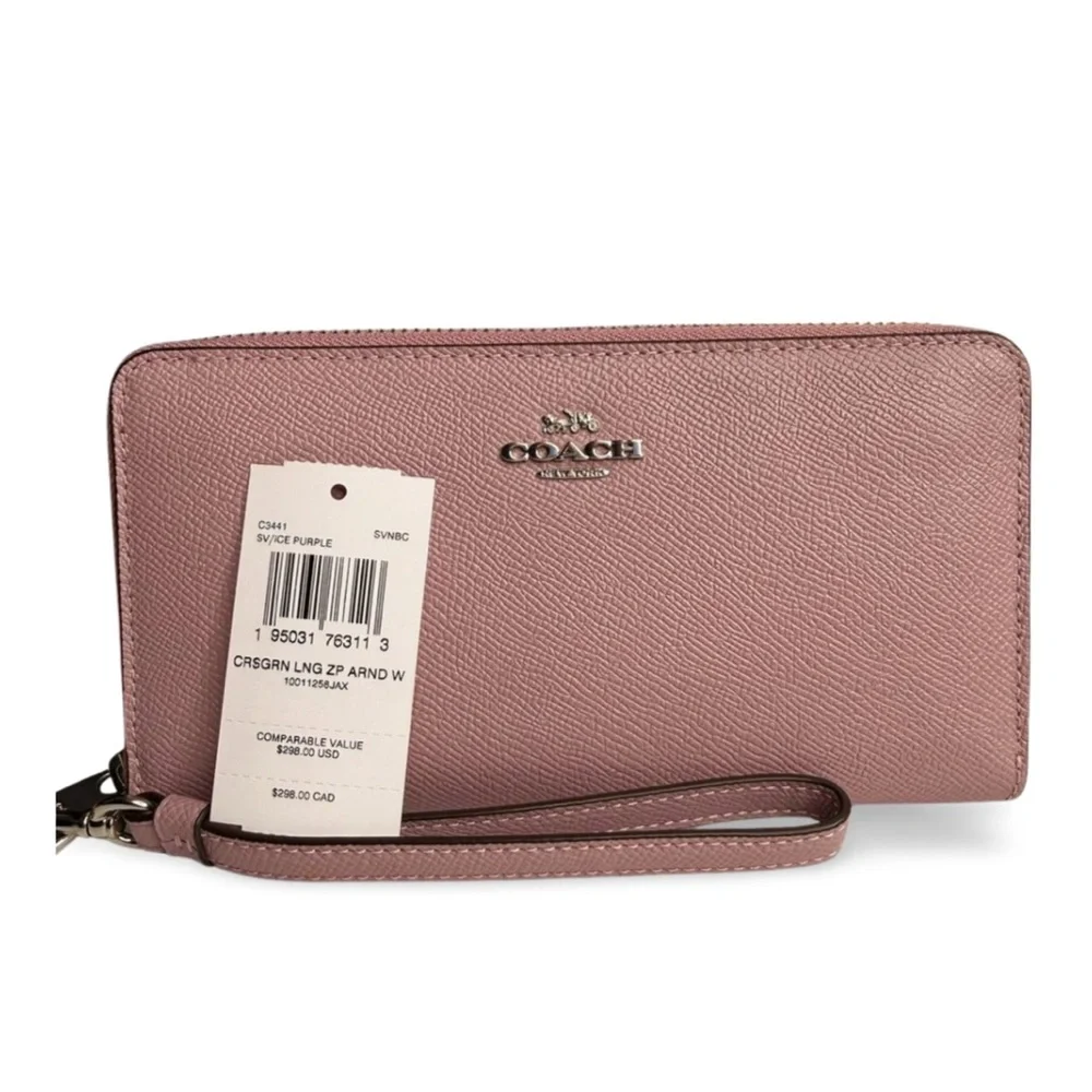 Coach Crossgrain Leather Long Zip Around Wristlet Wallet Ice Purple - Picture 8 of 8